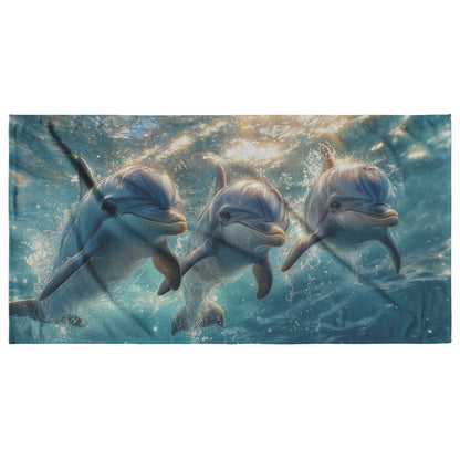 Playful Dolphins Swimming in Ocean Plush Beach Towel Vibrant Ultra Soft Design for Pool Beach or Travel - Awakening Righteousness
