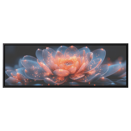 Polygonal Floral Patterns Reflective Glass Petals Glowing Cores Panoramic Framed Canvas Wall Art Decor - Awakening Righteousness