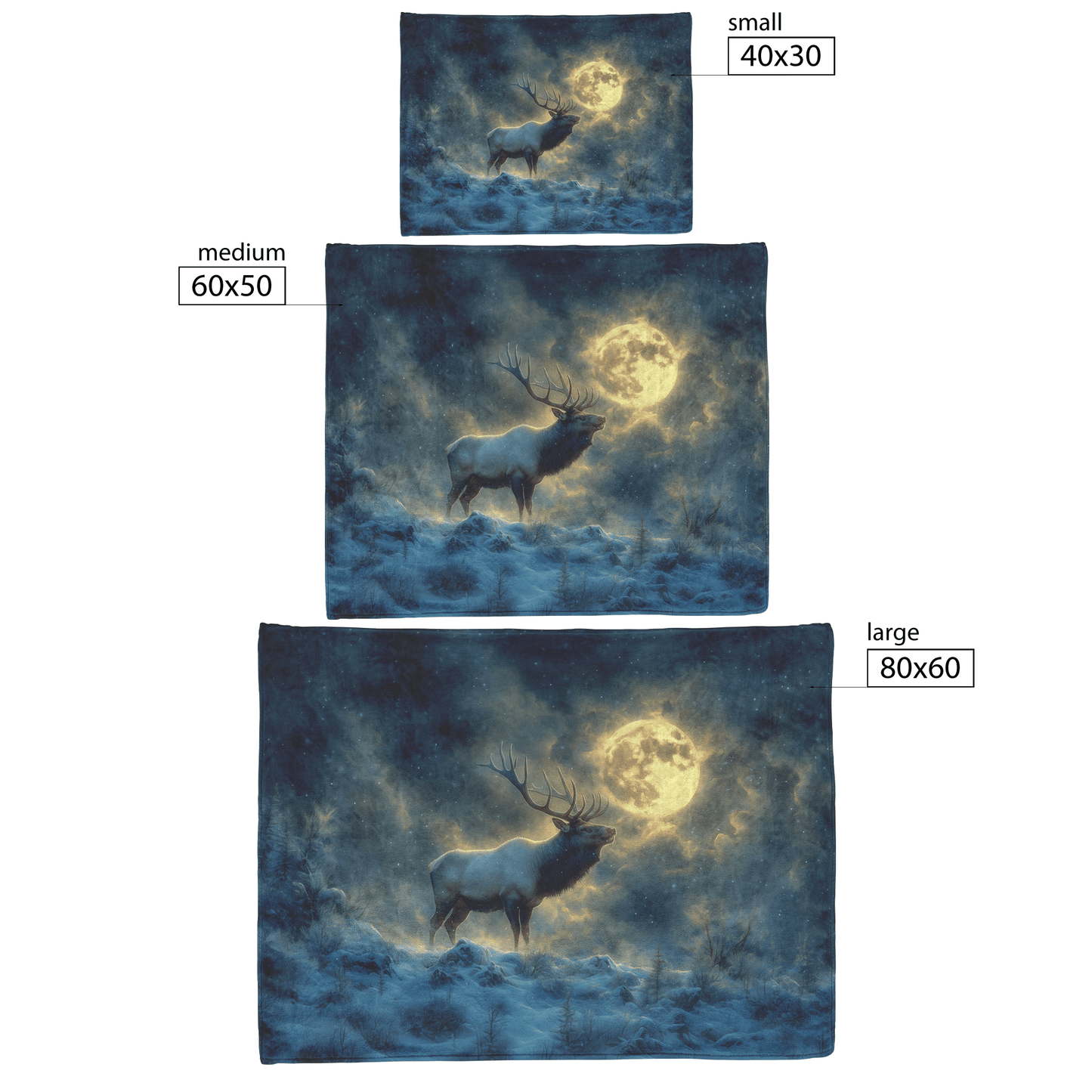 Powerful Elk Roaring on Glowing Snowy Hillside Under Massive Full Moon With Breath Visible in Cold Air Fleece Sherpa Blanket - Awakening Righteousness