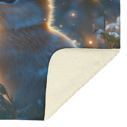 Rabbit Holding Glowing Dandelion in Magical Meadow Under Starry Night Sky Fleece Sherpa Blanket - Awakening Righteousness