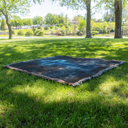 Radiant Blue Cross in Dewy Mist Woven Throw Blanket for Inspirational Christian Home Decor and Cozy Comfort - Awakening Righteousness