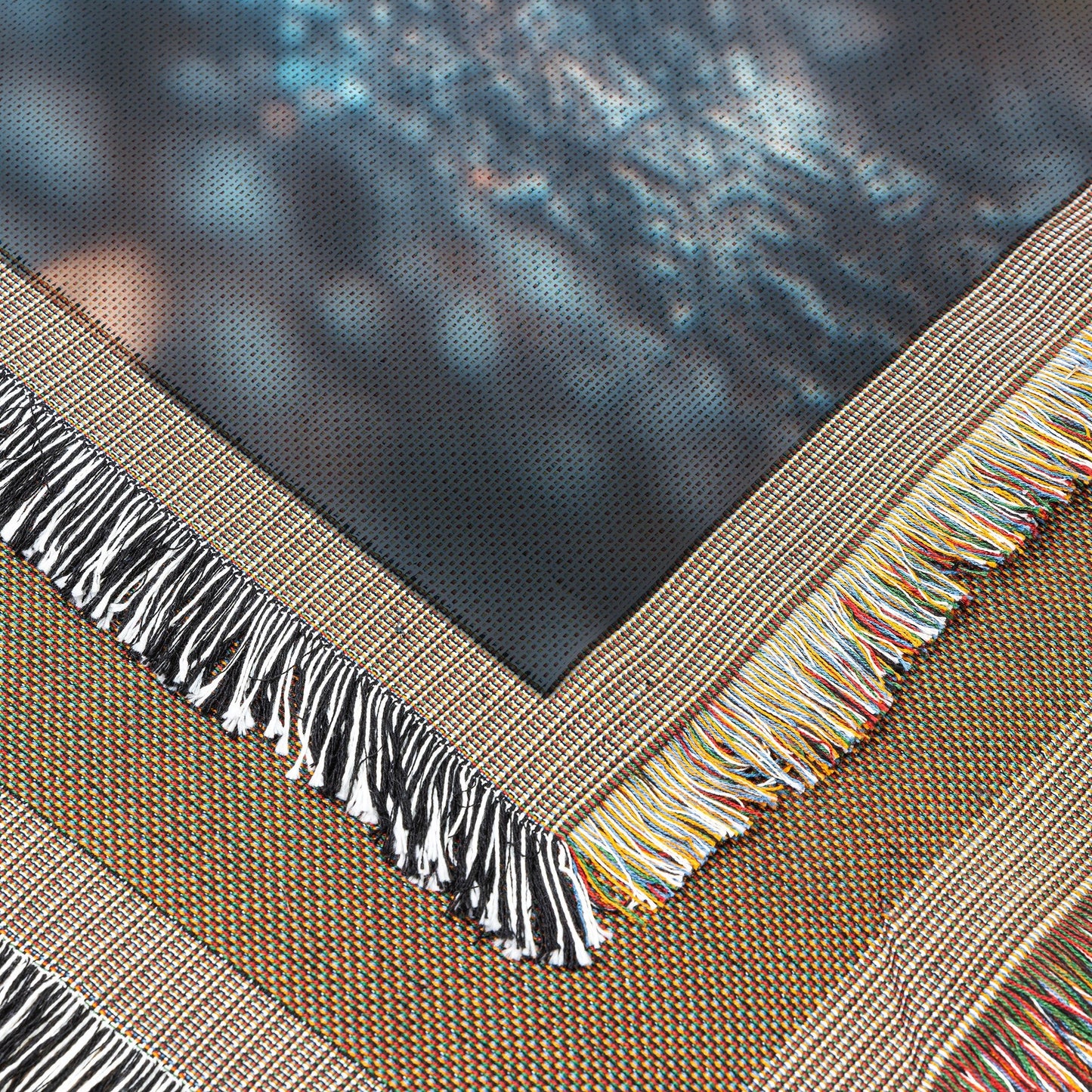 Radiant Blue Cross in Dewy Mist Woven Throw Blanket for Inspirational Christian Home Decor and Cozy Comfort - Awakening Righteousness