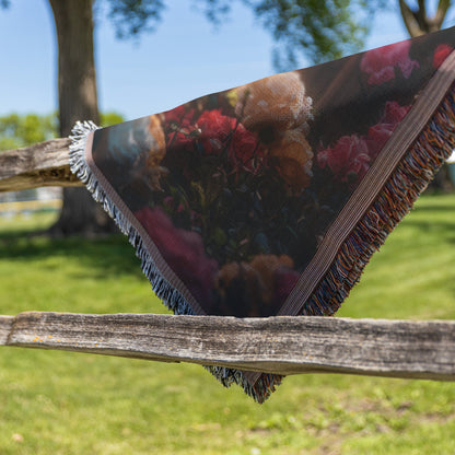 Radiant Christian Cross and Roses Stained Glass Woven Throw Blanket for Inspirational Home Decor and Cozy Comfort - Awakening Righteousness