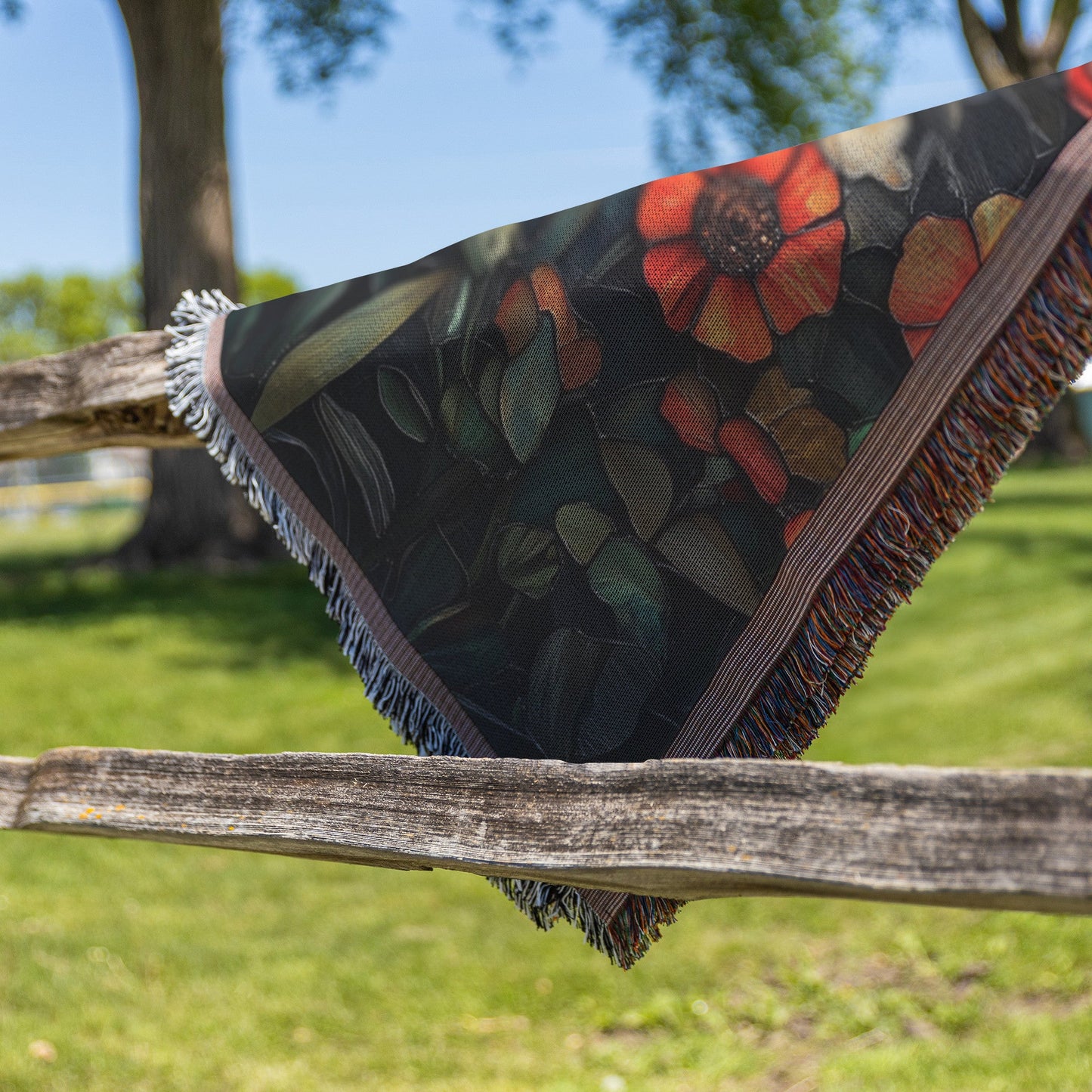 Radiant Cross Woven Throw Blanket Stained Glass Floral Design with Vibrant Wildflowers for Christian Home Decor - Awakening Righteousness