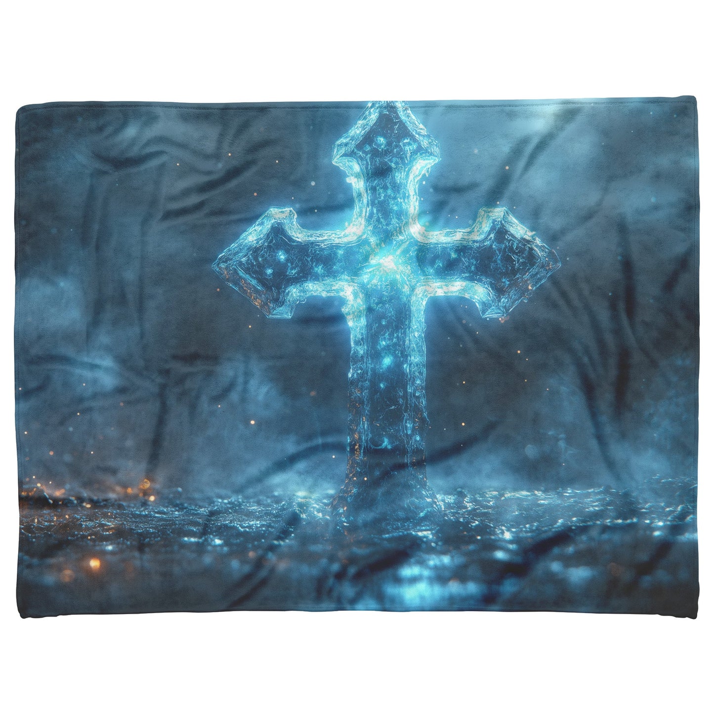 Radiant Ice Cross in Mystical Glow Fleece Sherpa Blanket Ultra Soft Cozy Perfect for Home Bed Couch Gift - Awakening Righteousness