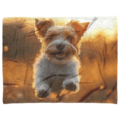 Radiant Parson Russell Terrier in Mid Leap With Shimmering Textures and Glowing Reflections in Sunlit Park Fleece Sherpa Blanket - Awakening Righteousness