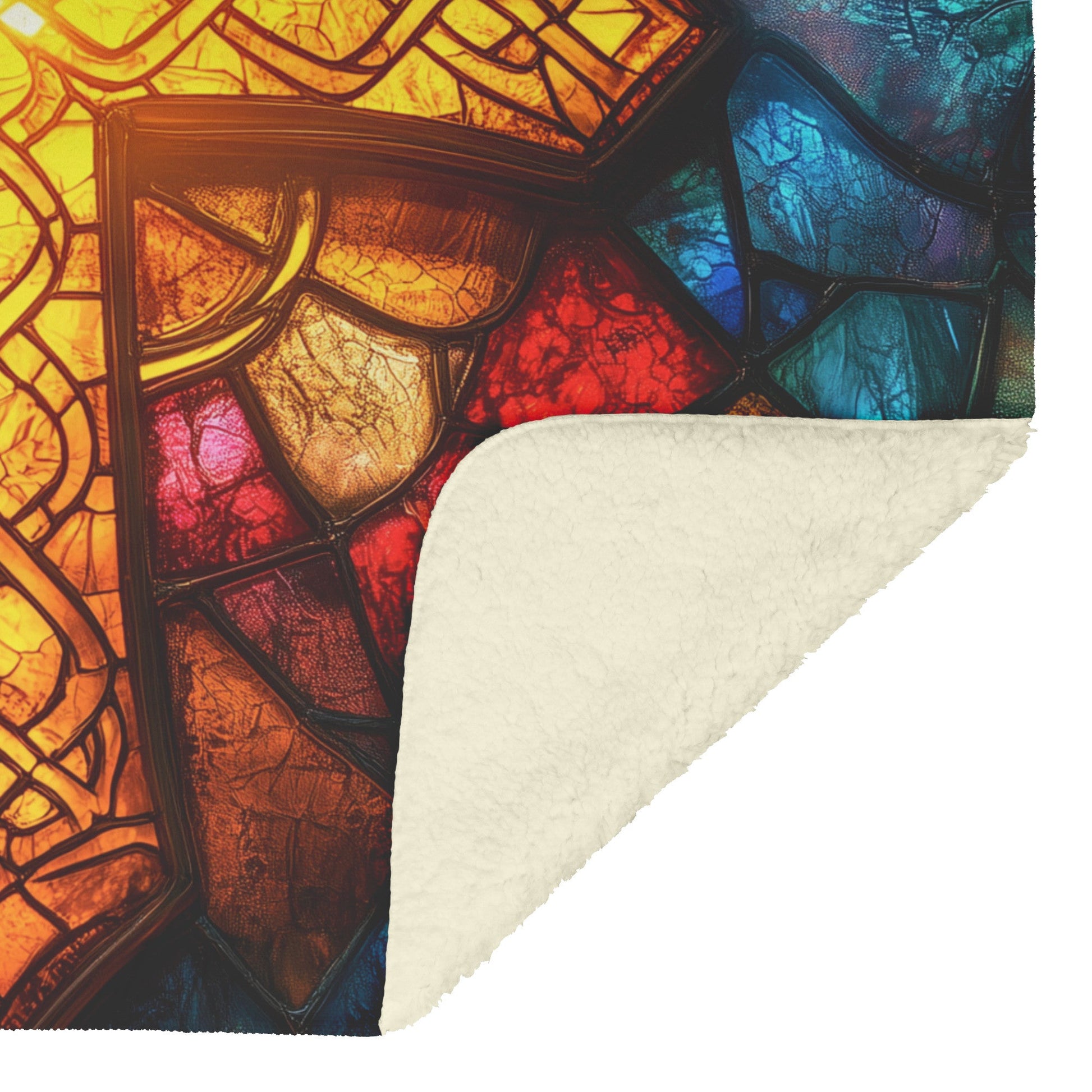 Radiant Stained Glass Cross Fleece Blanket Christian Home Decor for Comfort and Faith - Awakening Righteousness