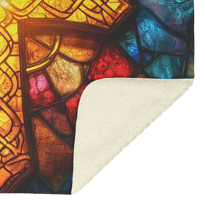Radiant Stained Glass Cross Fleece Blanket Christian Home Decor for Comfort and Faith - Awakening Righteousness