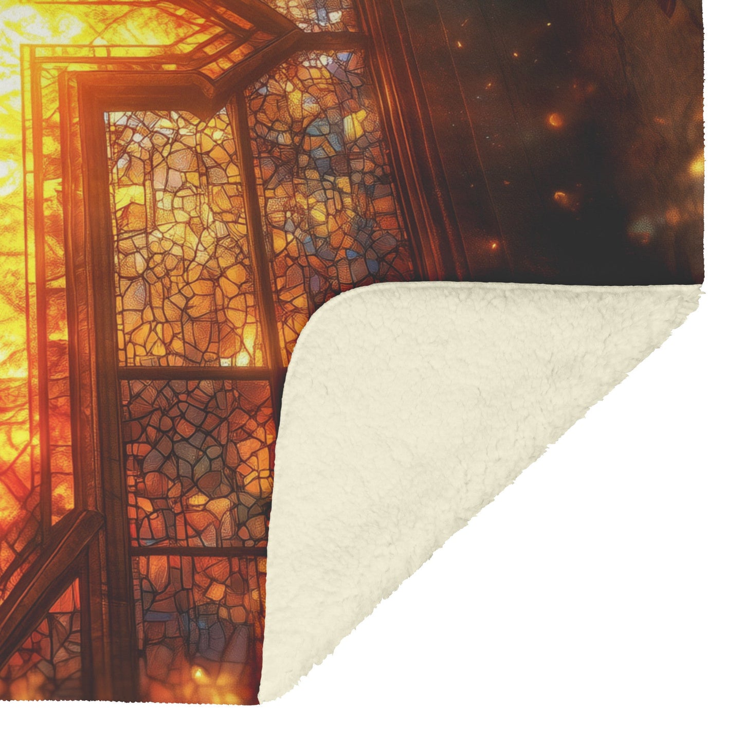 Radiant Stained Glass Cross Window Design Fleece Sherpa Blanket Christian Home Decor for Warmth Comfort and Inspiration - Awakening Righteousness