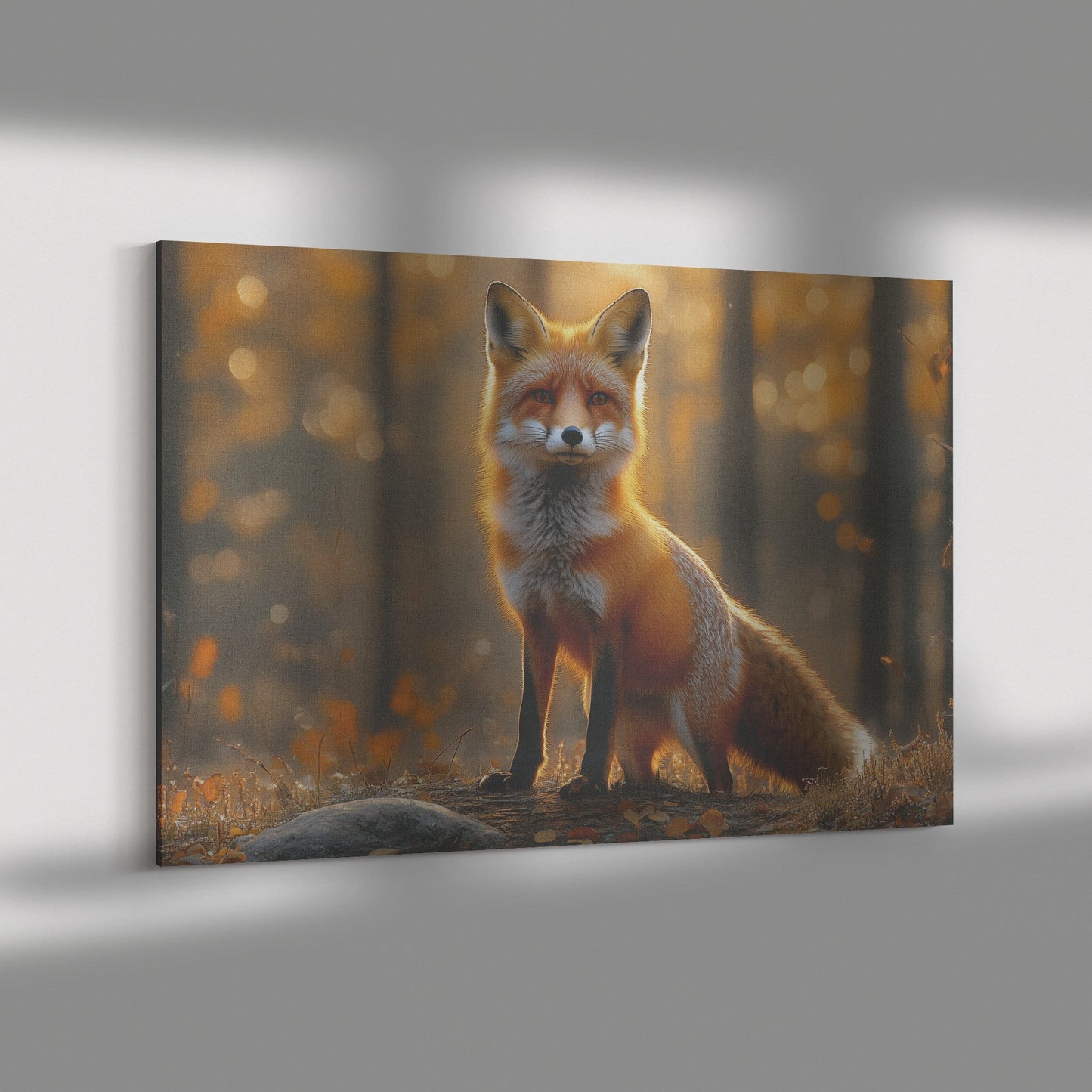 Red Fox Glowing in Golden Morning Sunlight on Forest Trail Surrounded by Mist and Trees Canvas Wall Art Decor - Awakening Righteousness