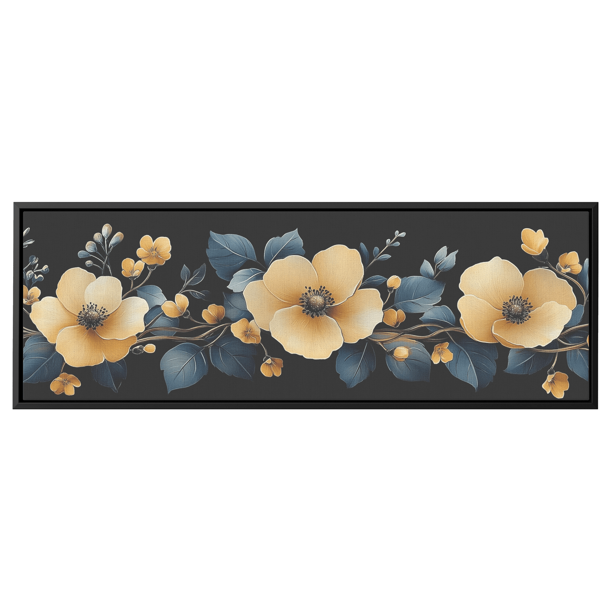 Retro Floral Pattern Abstract Blooms Vines Neutral Muted Beige Ochre Tones Ultra High Definition Elegant Simplicity Panoramic Framed Canvas Wall Art - Awakening Righteousness
