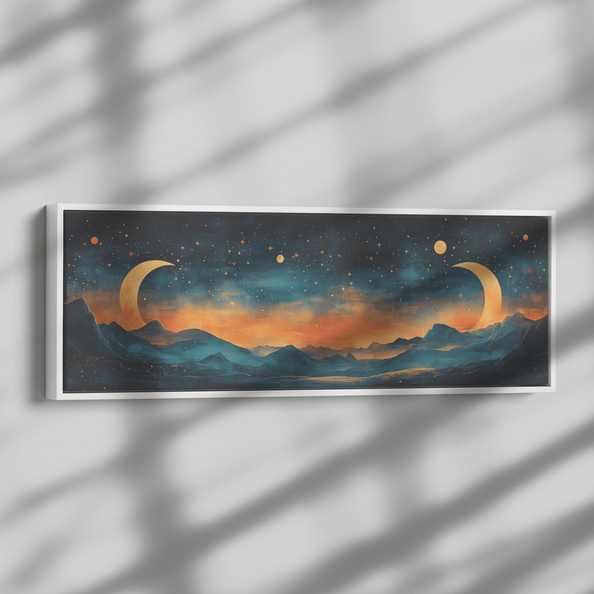 Retro Modern Pattern Crescent Moons Constellations Geometric Arches Desert Tones Ultra High Definition Panoramic Framed Canvas Wall Art - Awakening Righteousness