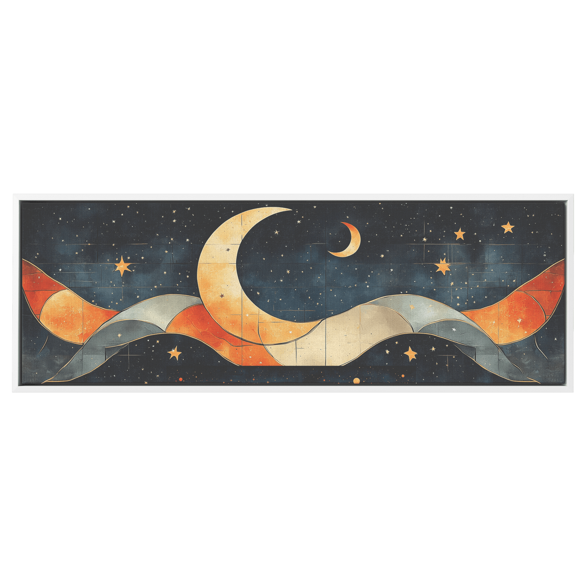 Retro Modern Pattern Crescent Moons Constellations Geometric Arches Desert Tones Ultra High Definition Panoramic Framed Canvas Wall Art - Awakening Righteousness
