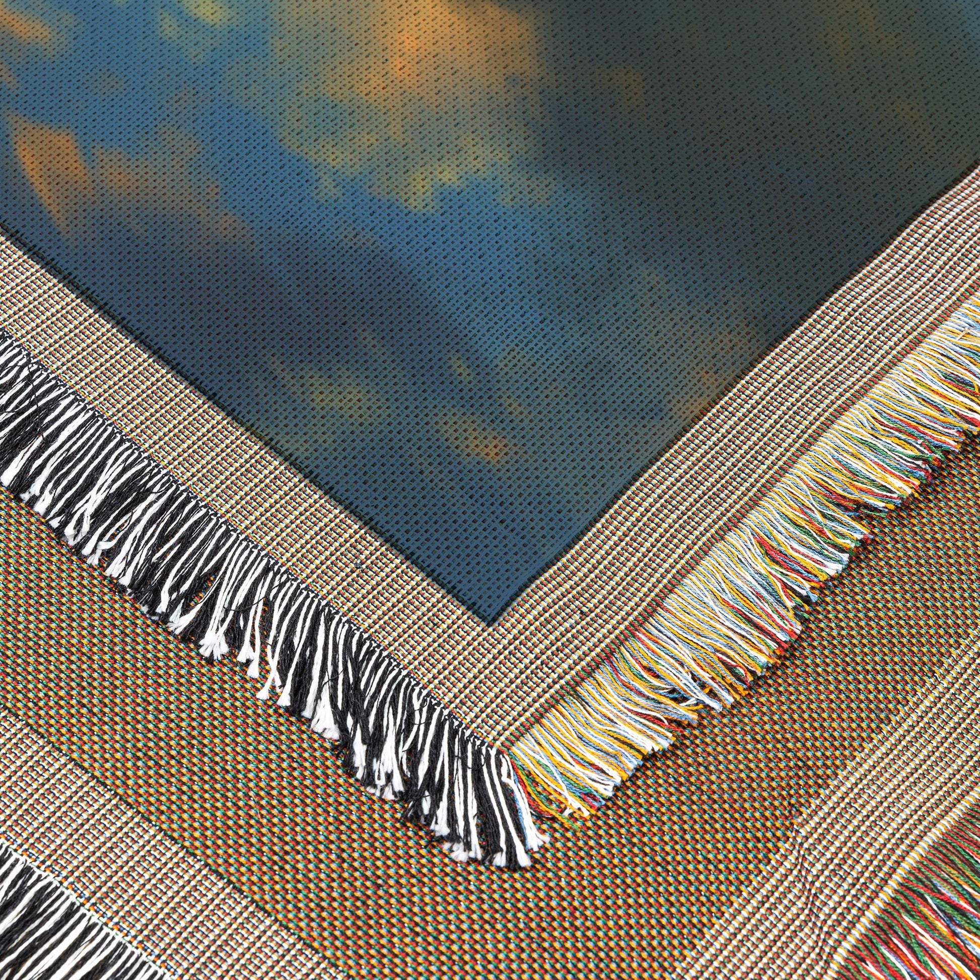 Romantic Scenic Woven Throw Blanket with Mountain Reflection and Sunset Sky for Tranquil Cozy Spaces - Awakening Righteousness