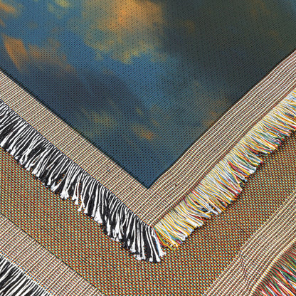 Romantic Scenic Woven Throw Blanket with Mountain Reflection and Sunset Sky for Tranquil Cozy Spaces - Awakening Righteousness