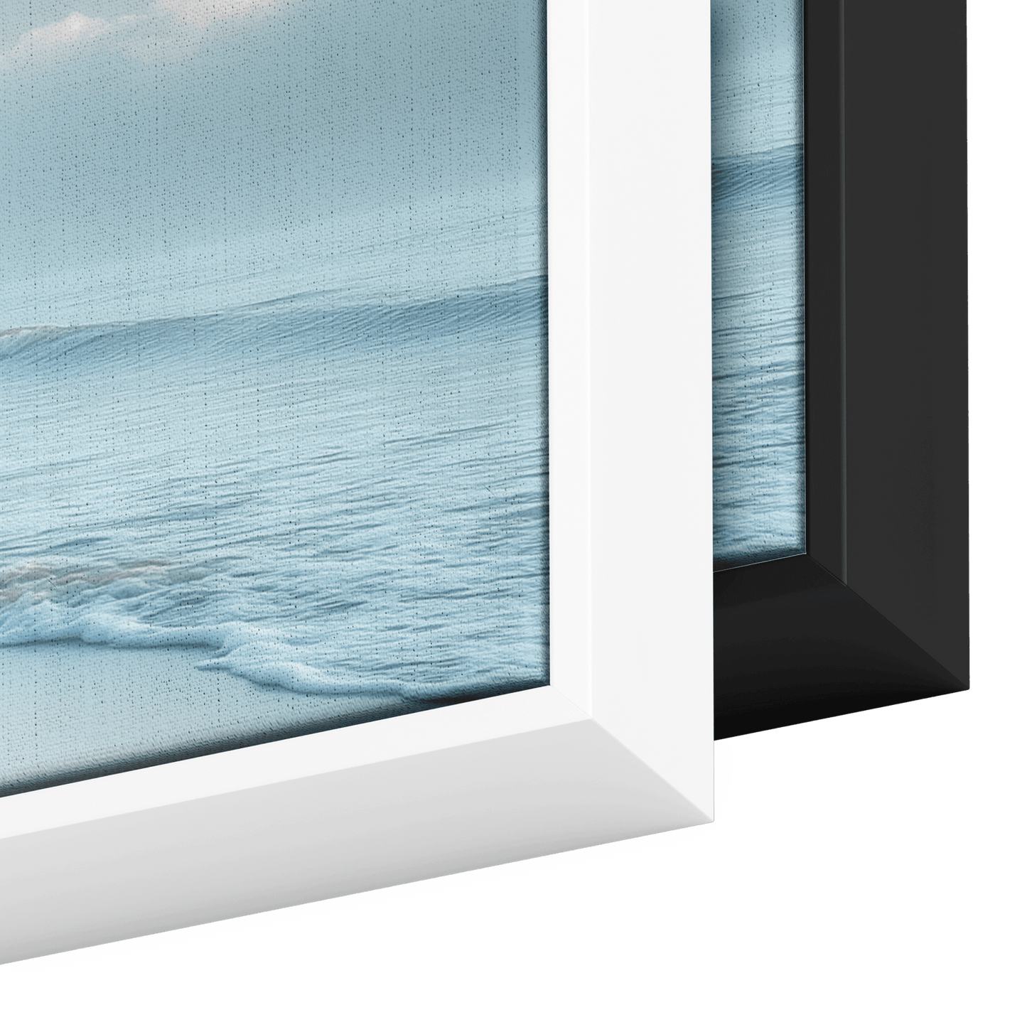 Serene Coastal View Gentle Waves Muted Gray Sky Minimalist Sandy Beach Neutral Tones Panoramic Framed Canvas Wall Art - Awakening Righteousness