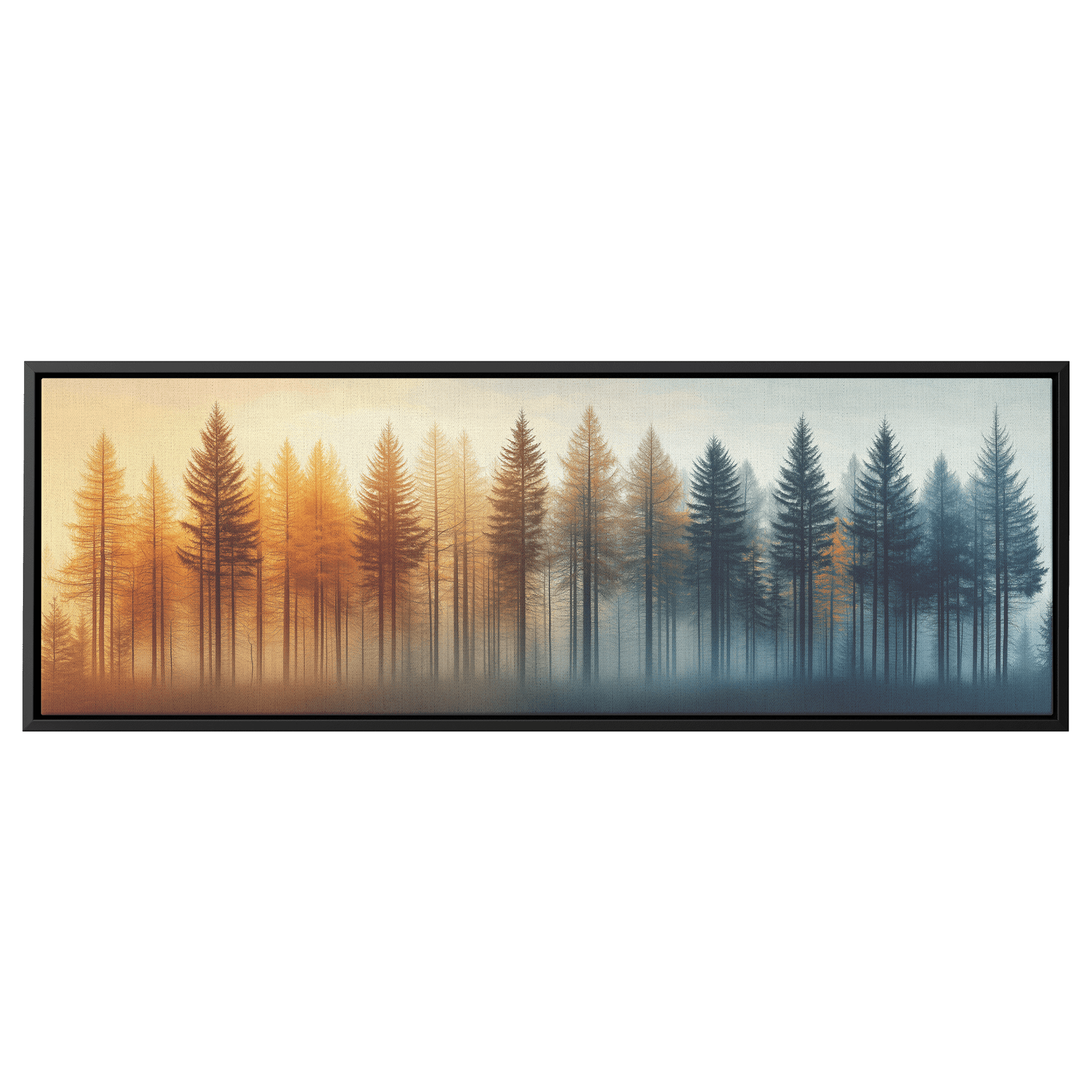 Serene Panoramic View Forests Distant Hills Muted Beige Gray Ultra High Definition Elegant Minimalist Panoramic Framed Canvas Wall Art - Awakening Righteousness