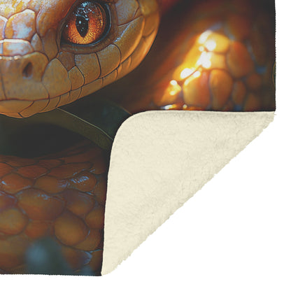 Serpent in Lush Garden with Glowing Orange Scales Sherpa Fleece Blanket for Nature Inspired Decor - Awakening Righteousness