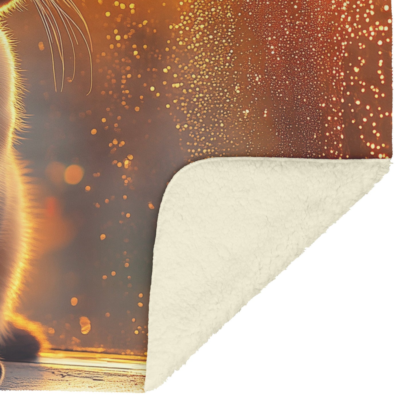 Siamese Cat Sitting Gracefully on Windowsill with Golden Light and Glowing Reflections Fleece Sherpa Blanket - Awakening Righteousness