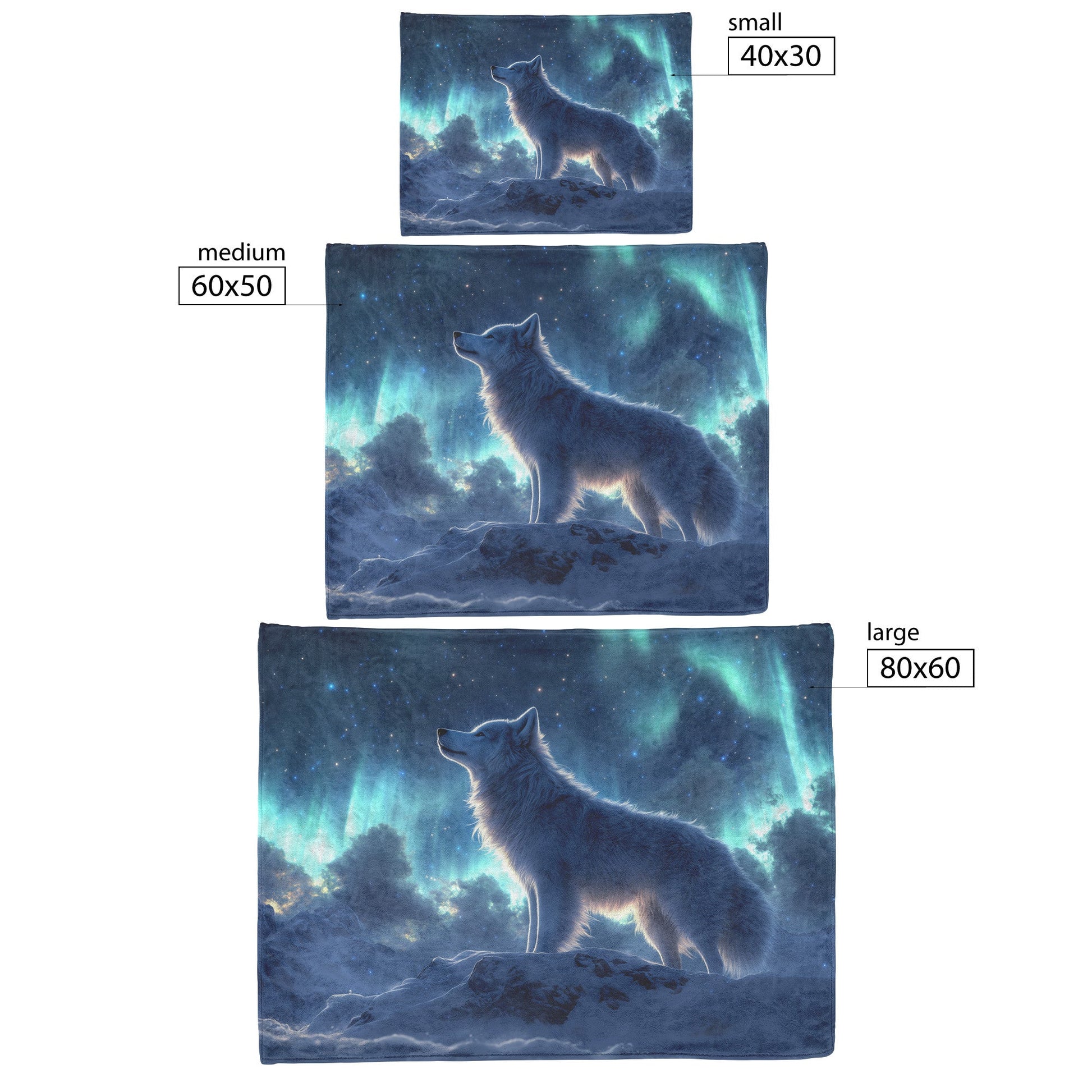 Siberian Husky on Snowy Mountain Peak Under Glowing Northern Lights Fleece Sherpa Blanket - Awakening Righteousness