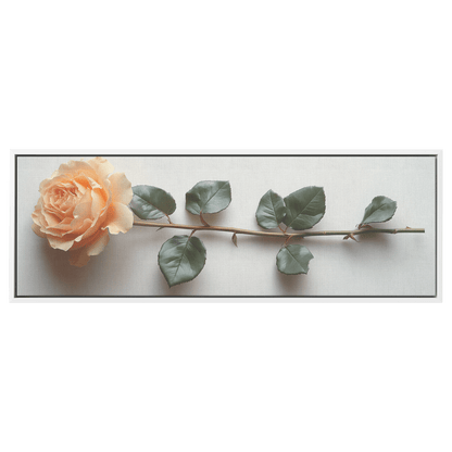 Single Stem Floral Artwork Rose Soft Line Detailing Neutral White Background Ultra High Definition Meticulously Minimal Panoramic Framed Canvas Wall Art - Awakening Righteousness