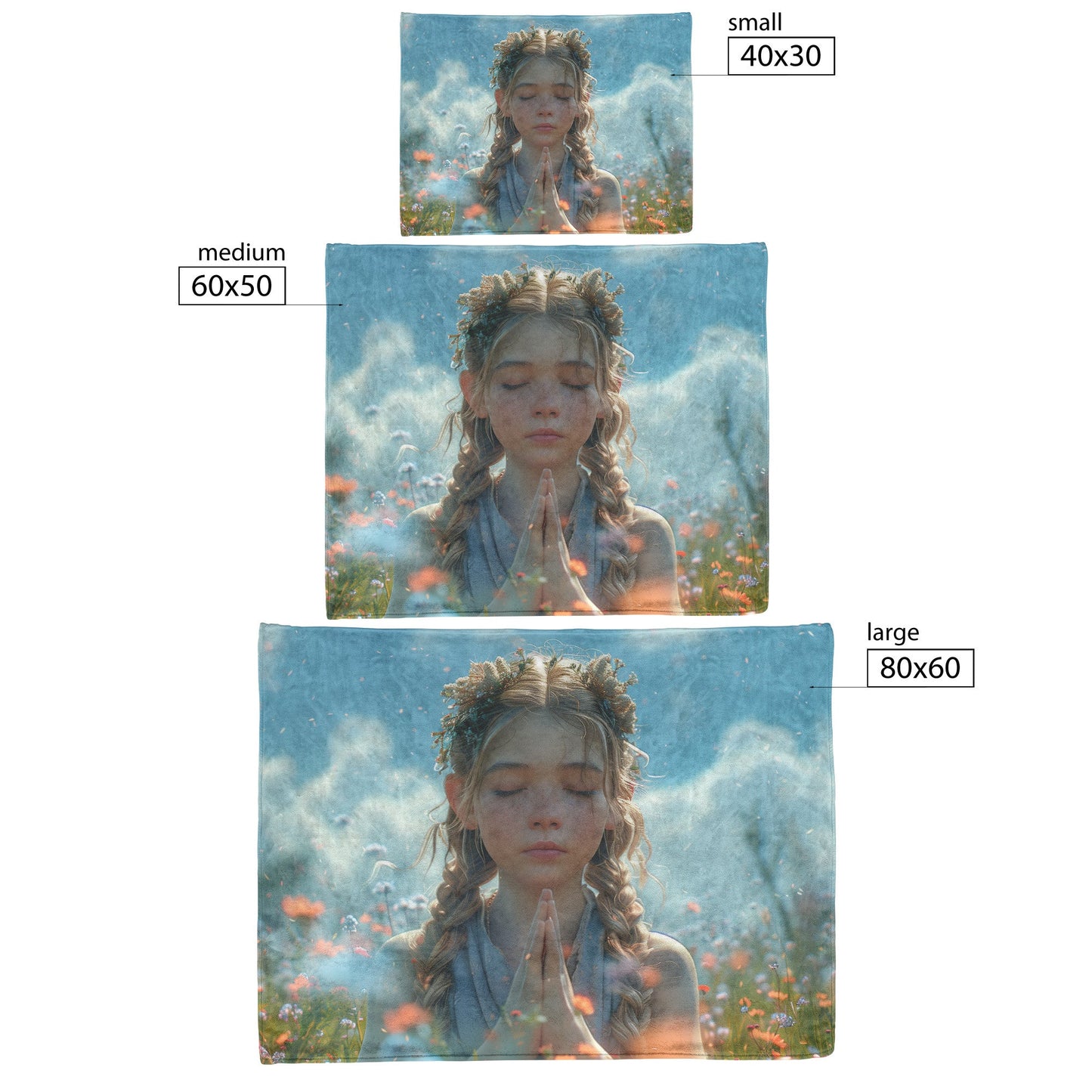 Soft and Cozy Fleece Sherpa Blanket with Girl Praying in a Field of Wildflowers for Tranquil Comfort - Awakening Righteousness