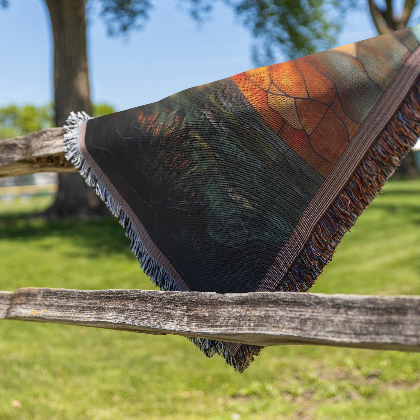 Stained Glass Tree of Life with Cross and Sunset Glow Woven Throw Blanket for Cozy Home Decor - Awakening Righteousness
