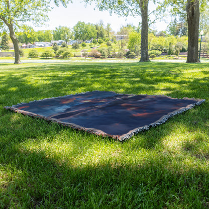Starry Sky and Fiery Sunset Reflection Woven Throw Blanket - Awakening Righteousness