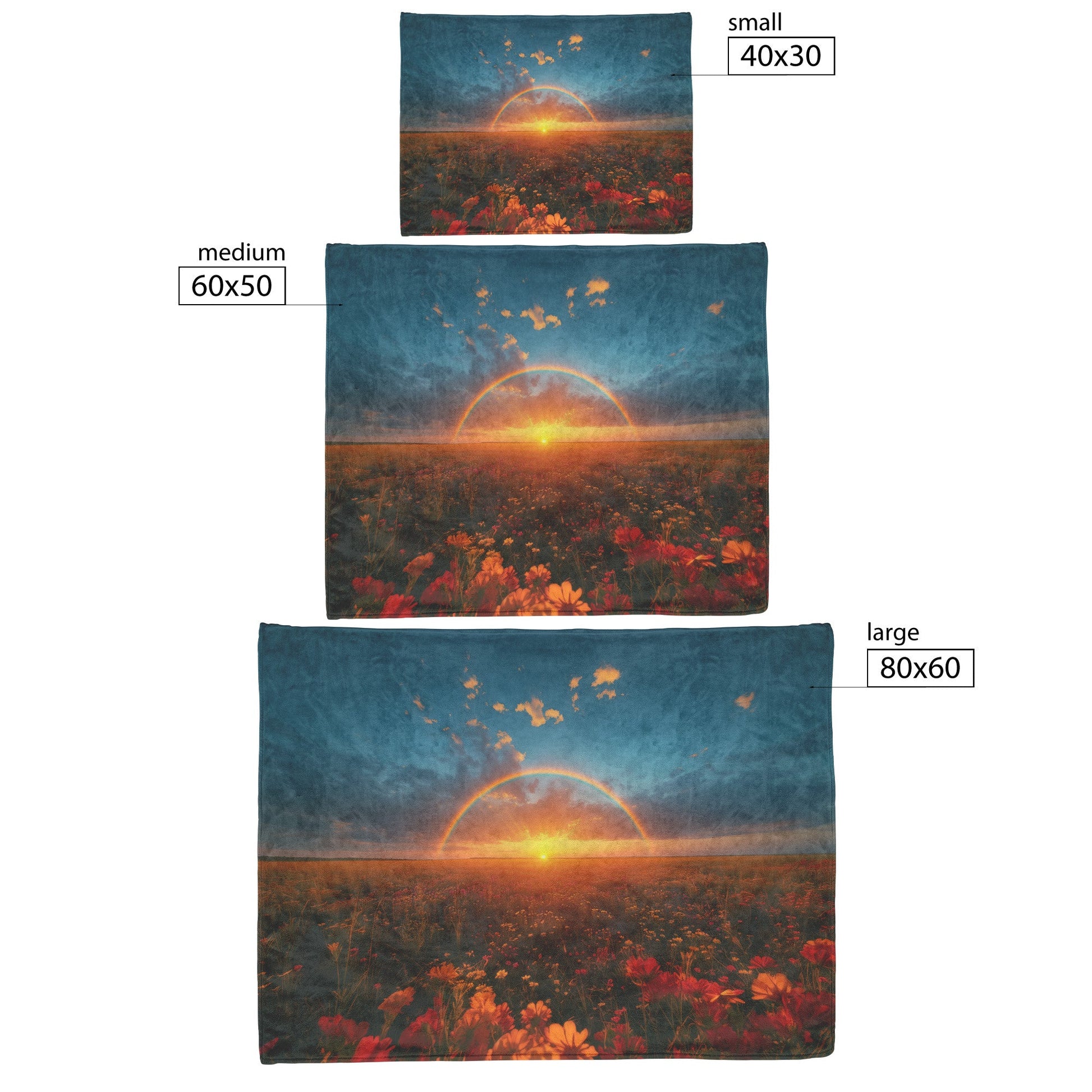 Stunning Rainbow Over Golden Field at Sunrise Soft Light Wildflowers Peaceful Blue Sky Fleece Sherpa Blanket - Awakening Righteousness