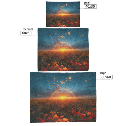 Stunning Rainbow Over Golden Field at Sunrise Soft Light Wildflowers Peaceful Blue Sky Fleece Sherpa Blanket - Awakening Righteousness