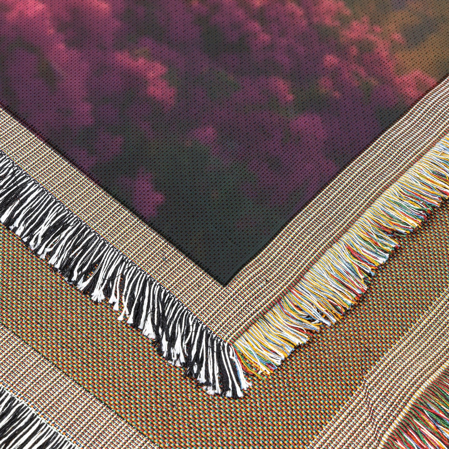 Stunning Woven Throw Blanket with Sunset Reflection Over Lake and Blooming Flowers in Mountain Landscape - Awakening Righteousness
