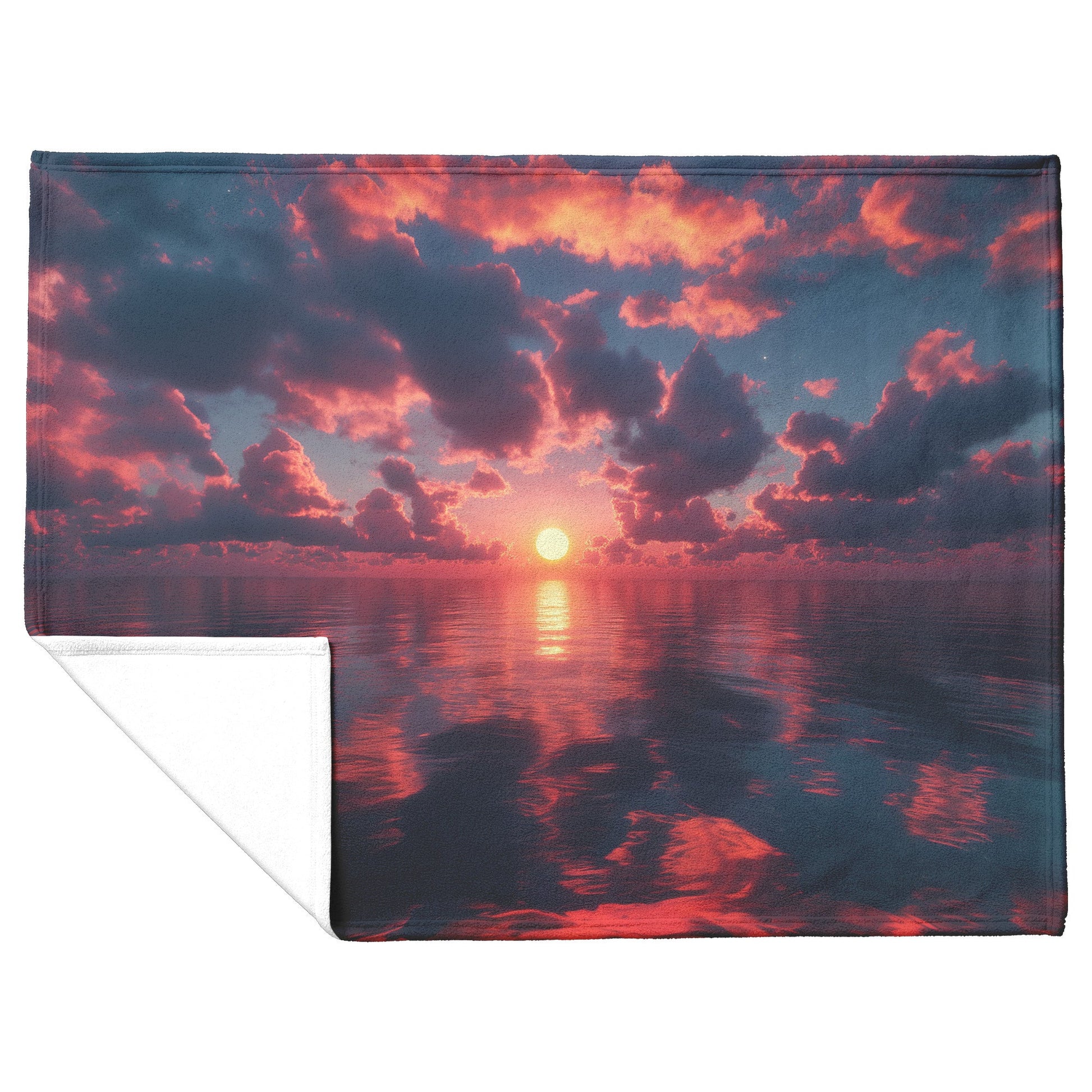 Sunrise Over Reflective Celestial Sea Golden Sun Rays Glowing Clouds Serene Waters Fleece Sherpa Blanket - Awakening Righteousness