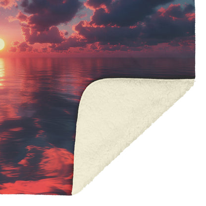 Sunrise Over Reflective Celestial Sea Golden Sun Rays Glowing Clouds Serene Waters Fleece Sherpa Blanket - Awakening Righteousness