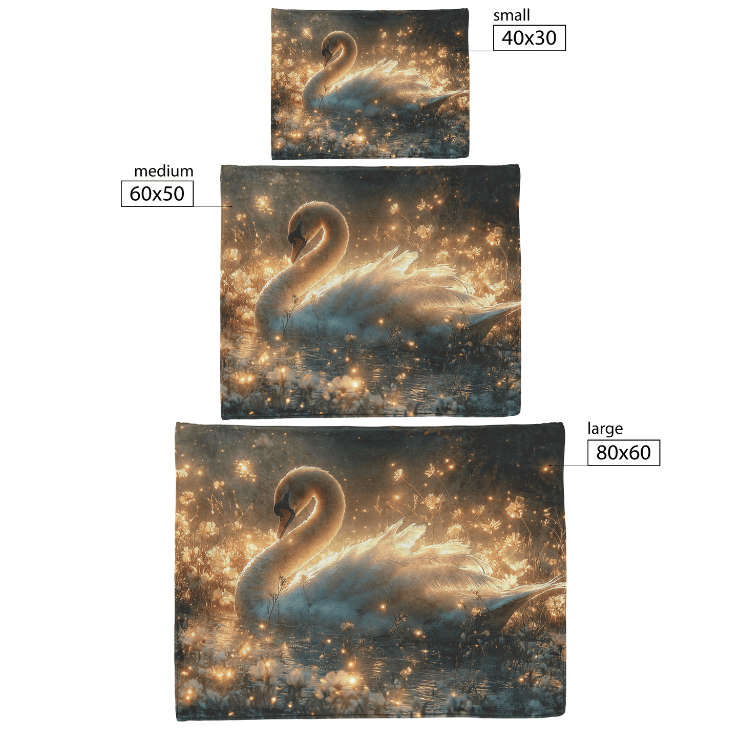 Swan Resting in Meadow of Glowing Wildflowers Under Golden Moonlight Surrounded by Mist and Fireflies Fleece Sherpa Blanket - Awakening Righteousness