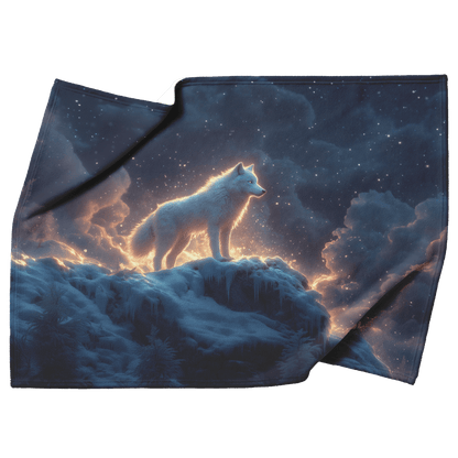 Swift Frostwolf Fleece Sherpa Blanket Frozen Cliff Icy Mist Silver Highlights Bold Inspiring WoW Design - Awakening Righteousness