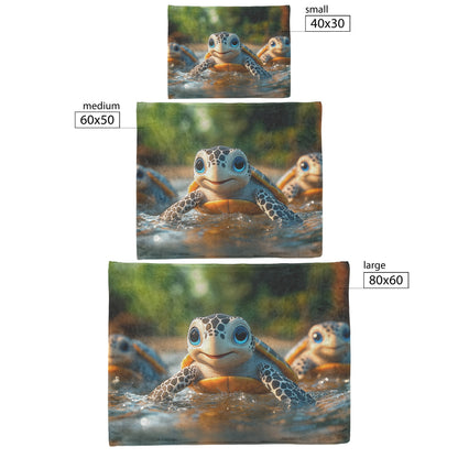 Three Adorable Baby Turtles with Big Eyes Swimming in Clear Jungle River Cozy Fleece Sherpa Blanket - Awakening Righteousness