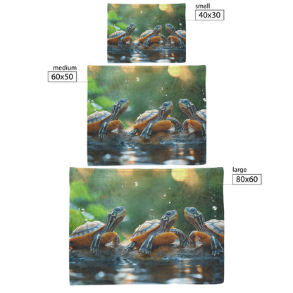 Three Playful Baby Turtles Splashing in Clear Water Fleece Sherpa Blanket - Awakening Righteousness