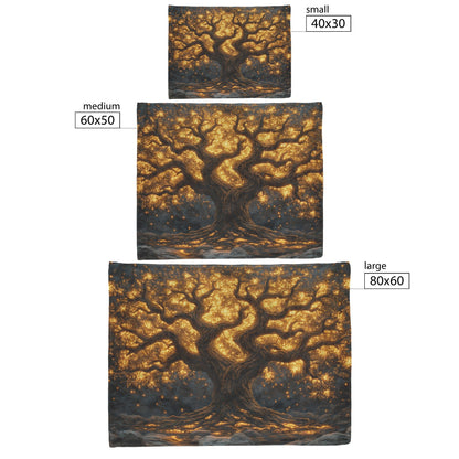 Tree Of Life Glowing Golden Leaves Fleece Sherpa Blanket Christian Gift Symbol Of Faith Renewal And Hope - Awakening Righteousness
