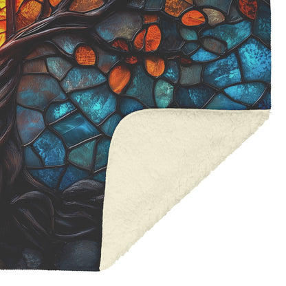 Tree of Life with Cross Radiant Stained Glass Design Fleece Sherpa Blanket Ultra Soft Cozy Perfect for Home Gift - Awakening Righteousness