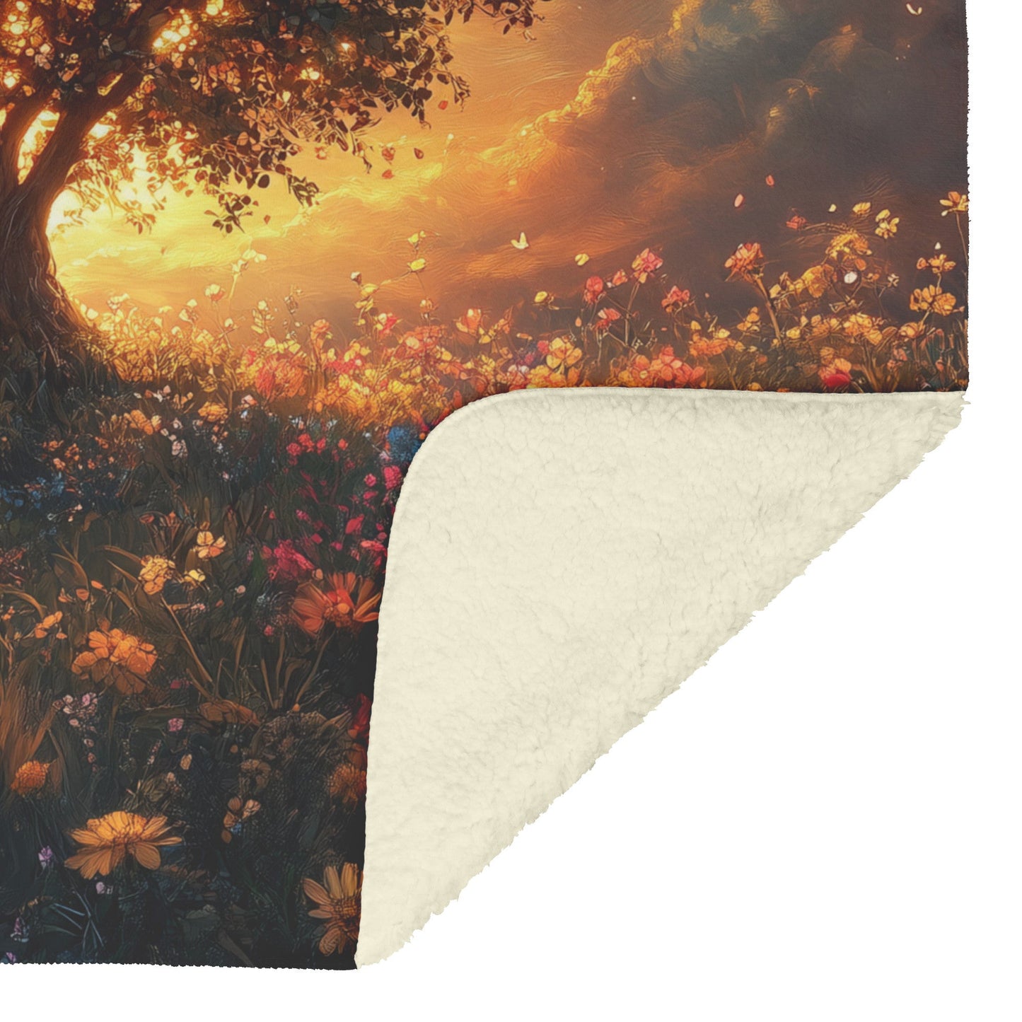 Tree Of Life With Glowing Light And Colorful Flowers Fleece Sherpa Blanket Christian Gift Symbol Of Faith And Hope - Awakening Righteousness