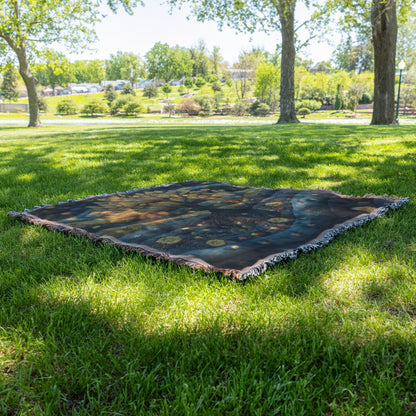Tree of Life with Golden Leaves and Embroidered Floral Landscape Woven Throw Blanket for Home Decor - Awakening Righteousness