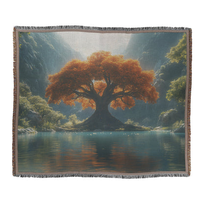 Tree of Life with Orange Leaves Woven Throw Blanket - Awakening Righteousness