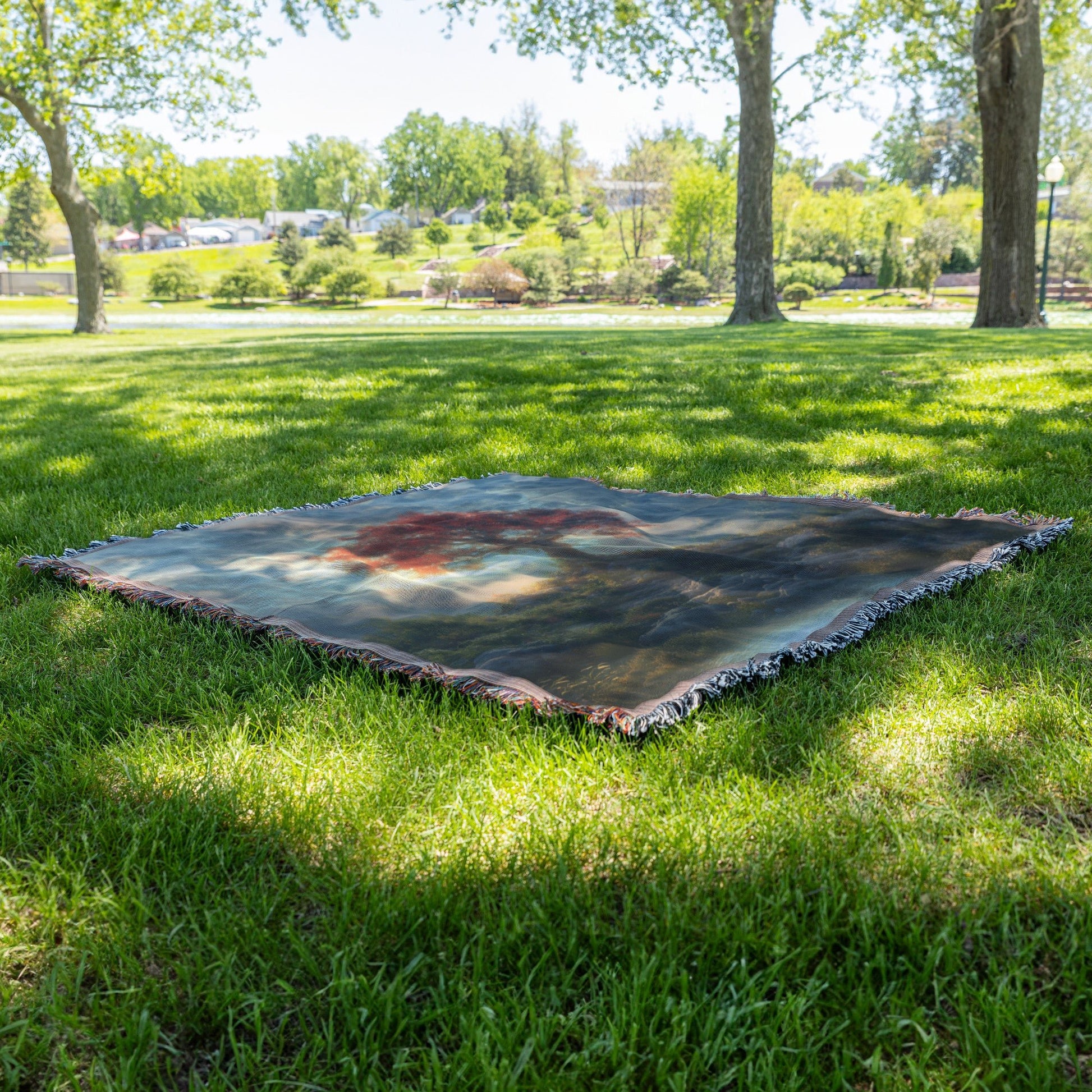Tree of Life with Vibrant Red Foliage and Sunset Glow Woven Throw Blanket for Home Decor - Awakening Righteousness