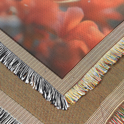 Two Baby Flamingos with Blue Eyes and Sunset Glow Cozy Woven Throw Blanket - Awakening Righteousness