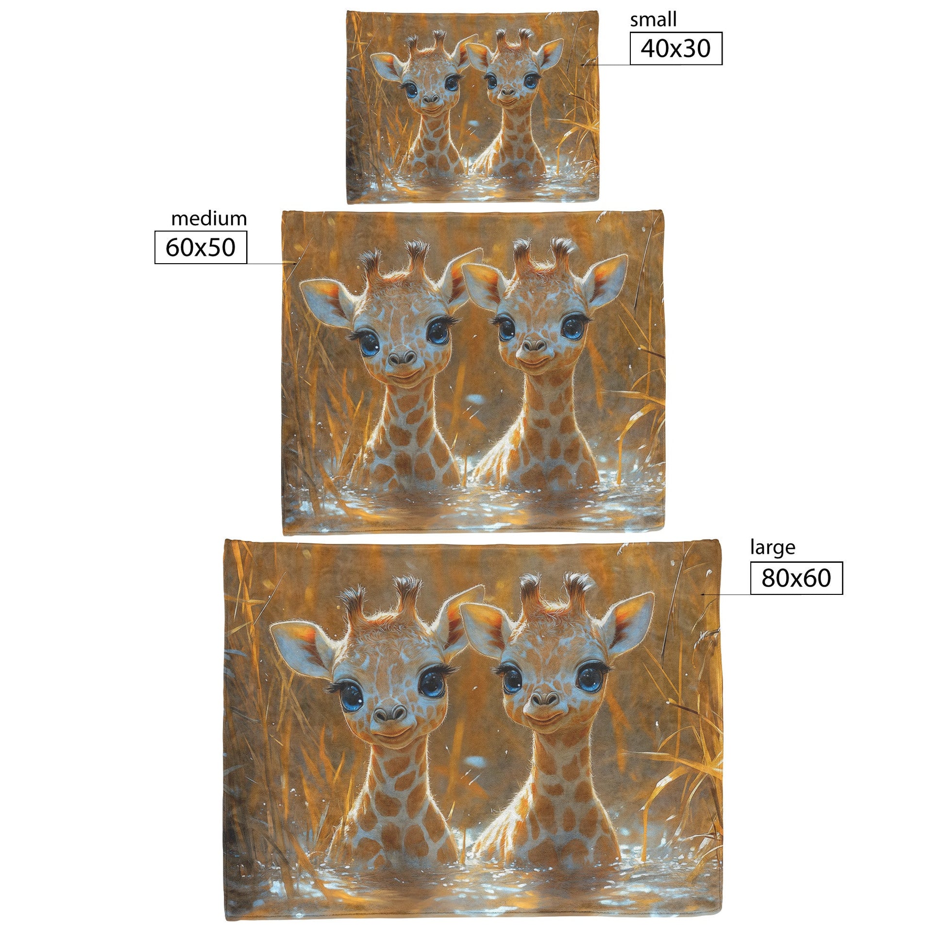 Two Baby Giraffes Playfully Smiling in Calm Waters Surrounded by Vibrant Reeds Cozy Fleece Sherpa Blanket - Awakening Righteousness