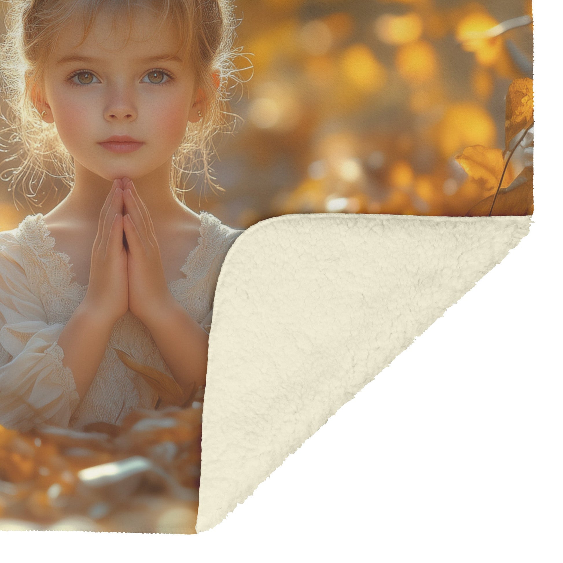 Two Girls Praying Amid Autumn Leaves Fleece Sherpa Blanket Christian Gift Symbol Of Faith And Innocence - Awakening Righteousness