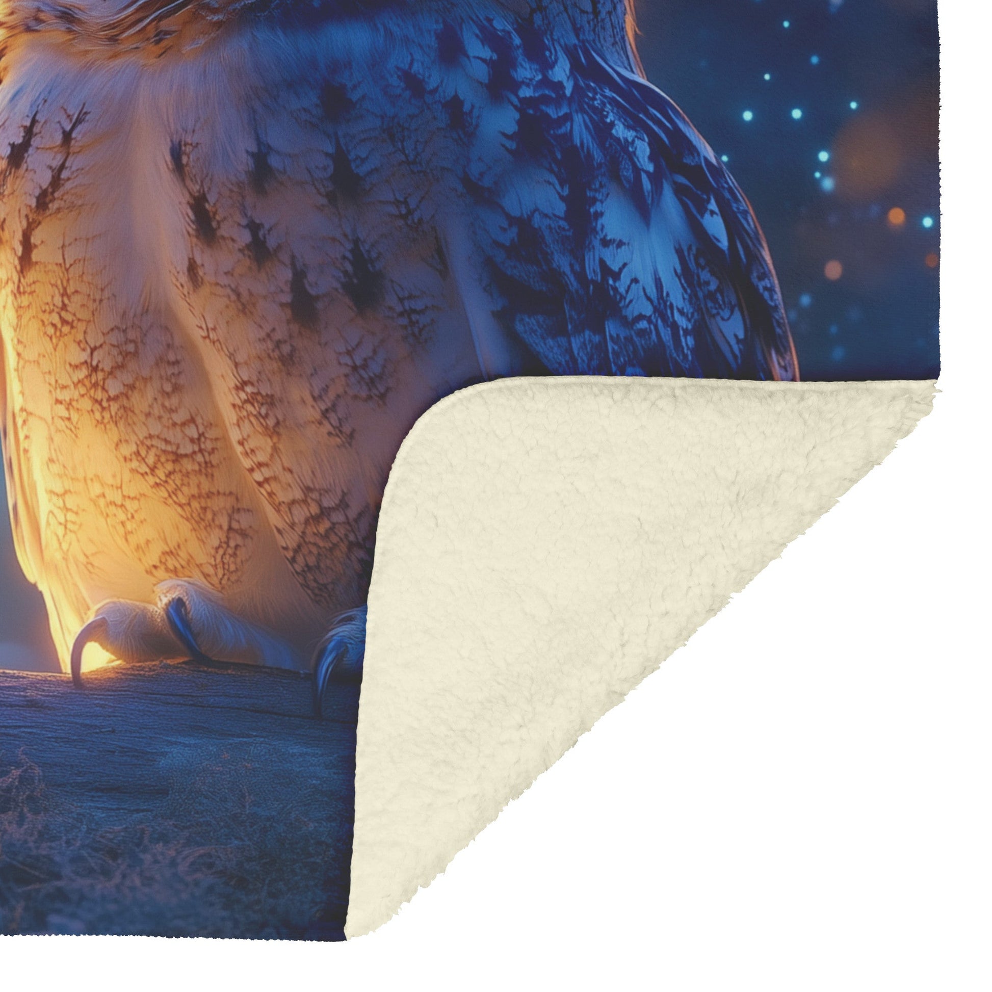 Two Owls on Glowing Wooden Fence Under Twilight Sky Stars Peaceful Serene Fleece Sherpa Blanket - Awakening Righteousness