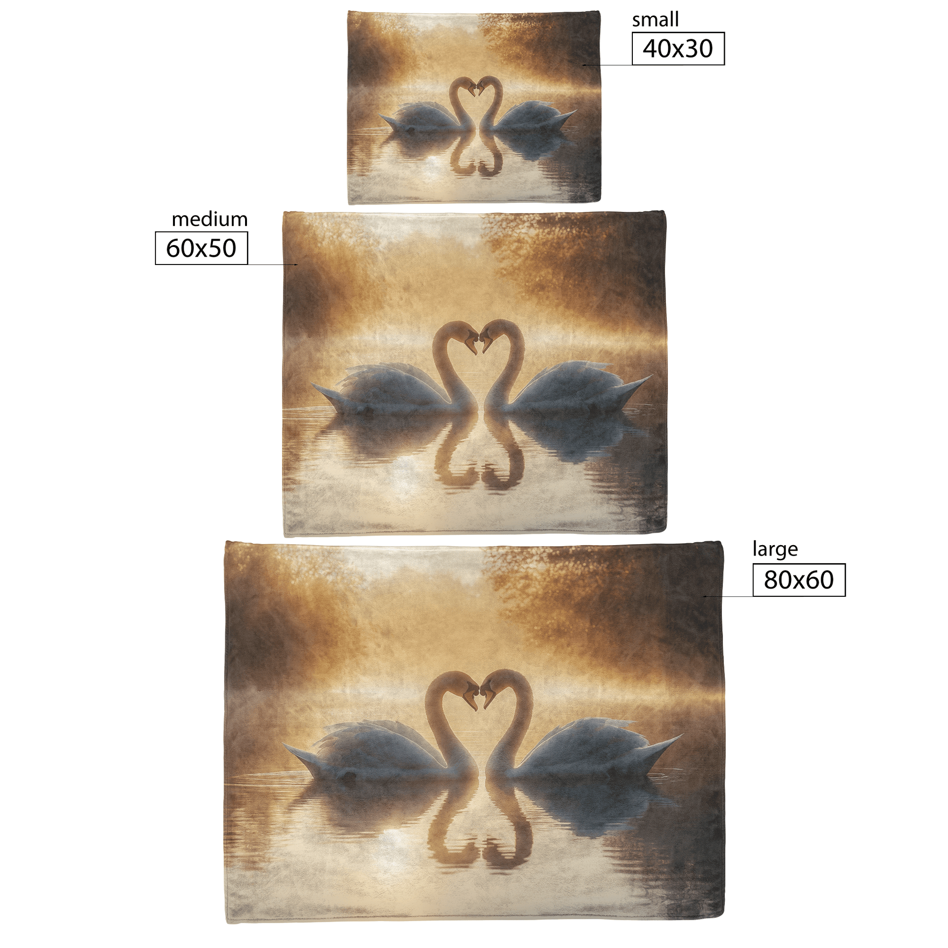 Two Swans Forming Heart Shape on Glowing Pond Surrounded by Mist and Golden Sunlight Filtering Through Trees Fleece Sherpa Blanket - Awakening Righteousness