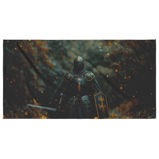 Valiant Knight Beach Towel Bold Artistic Warrior Design Perfect for Beach Pool or Decorative Statement Piece - Awakening Righteousness