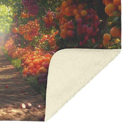 Vibrant Fantasy Garden of Eden with Colorful Fruit Trees and Lush Foliage Cozy Christian Fleece Sherpa Blanket - Awakening Righteousness